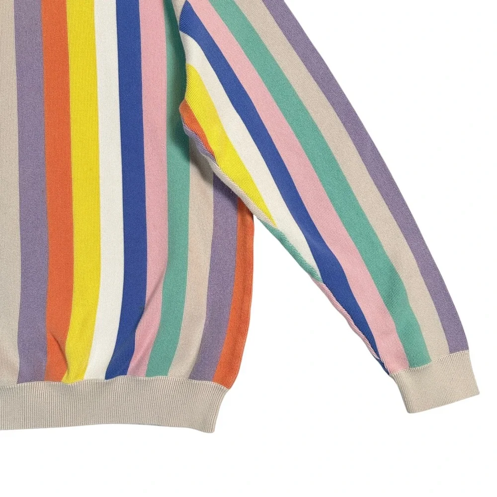 Maus & Hoffman Sweater XL Pima Cotton Vertical Rainbow Stripe Crewneck Multi VTG